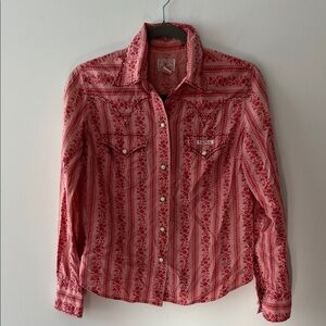 Vintage Lucky Brand Red and White western Patterned Button-Up Shirt, size Medium